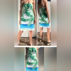 Mica Island Palms Tropical Island Strapless Mini Dress 8 VTG